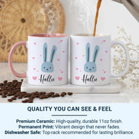Personalised Baby Mug – Cute Bunny Face with Hearts | Baby Name Mug Gift