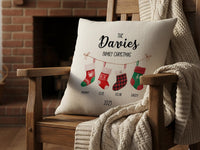 Personalised Family Christmas Stockings Cushion - Festive Keepsake with Names & Year