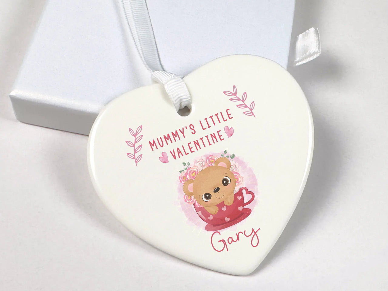 Mummy Little Valentine Ornament - Bear Heart Keepsake with Child Name