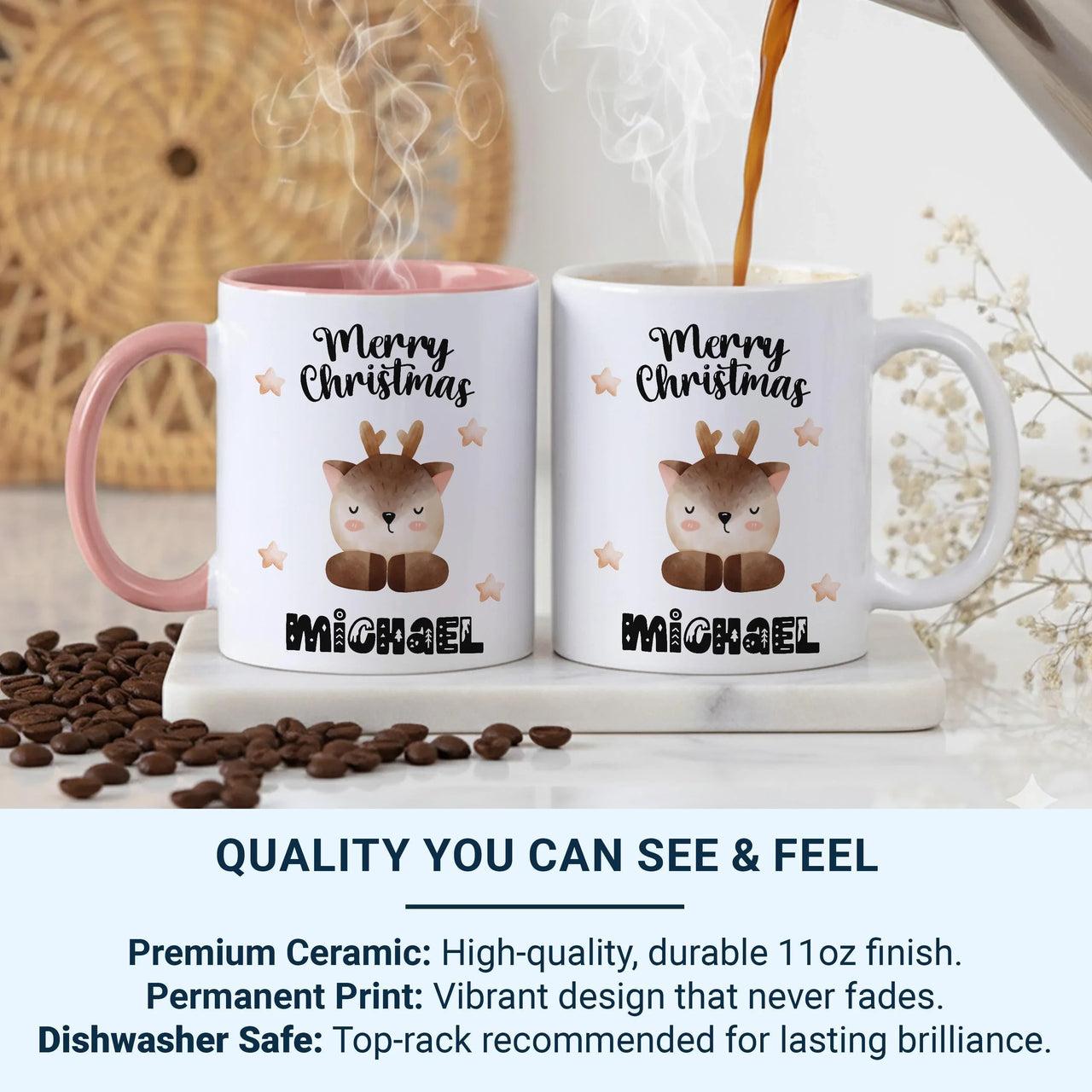 Personalised Christmas Mug – Kids Holiday Mug with Custom Name & Festive Stars