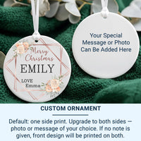 Floral Xmas Ornament - Elegant Keepsake with Names for Couples, Friends & Family Gifting