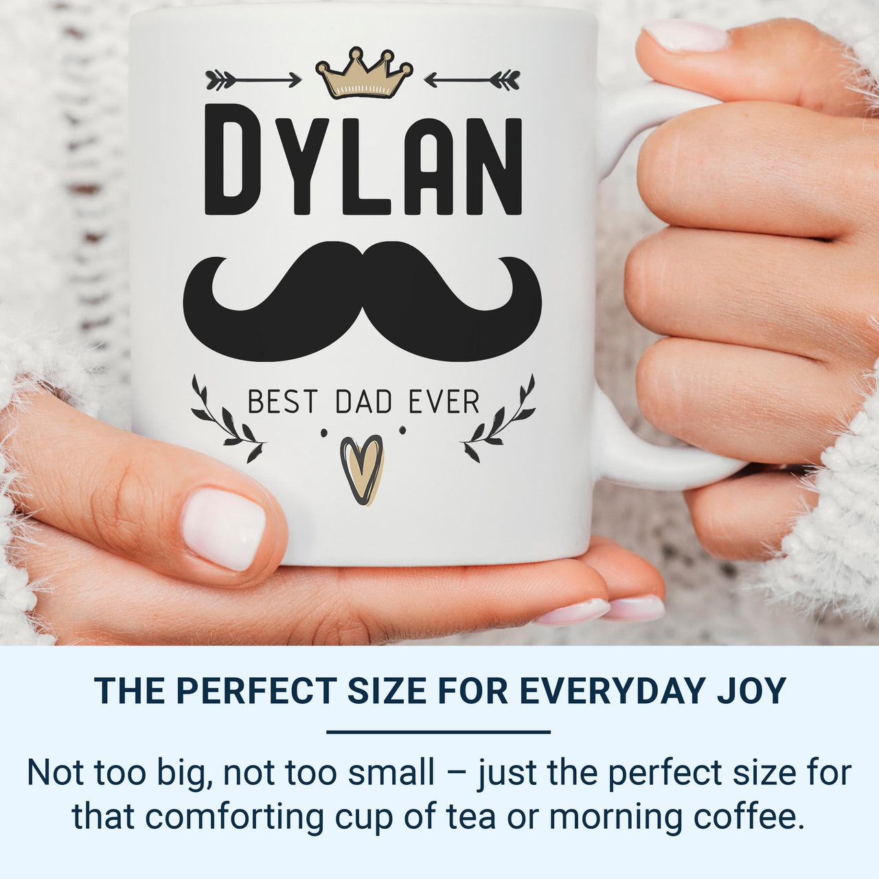 Best Dad Ever Mug Personalised with Crown and Moustache _ Fathers Day and Birthday Gift