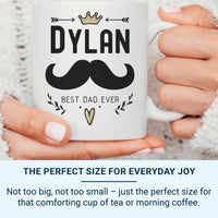 Best Dad Ever Mug Personalised with Crown and Moustache _ Fathers Day and Birthday Gift