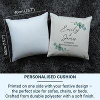 Personalised Just Married Wedding Cushion, Anniversary Gift for Couple, Newlywed Present from Family or Friend, Linen Pillow Case