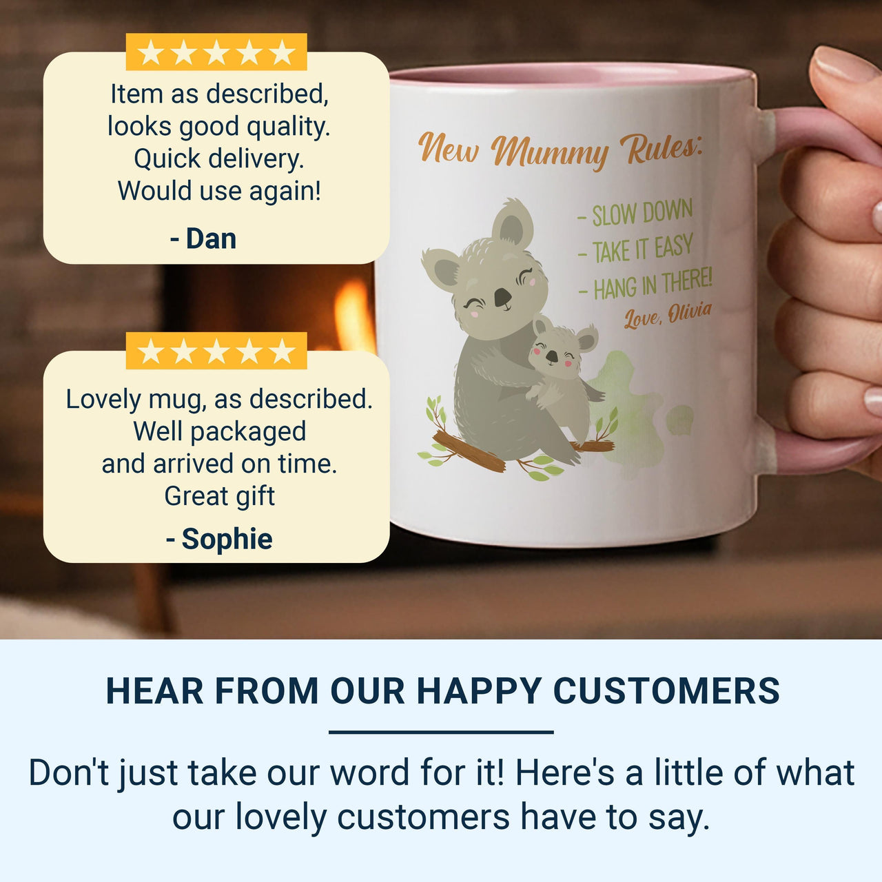 New Mummy Rules Personalised Mug – Koala Mum and Baby with Gentle Reminders – First Mother’s Day and Baby Shower Gift