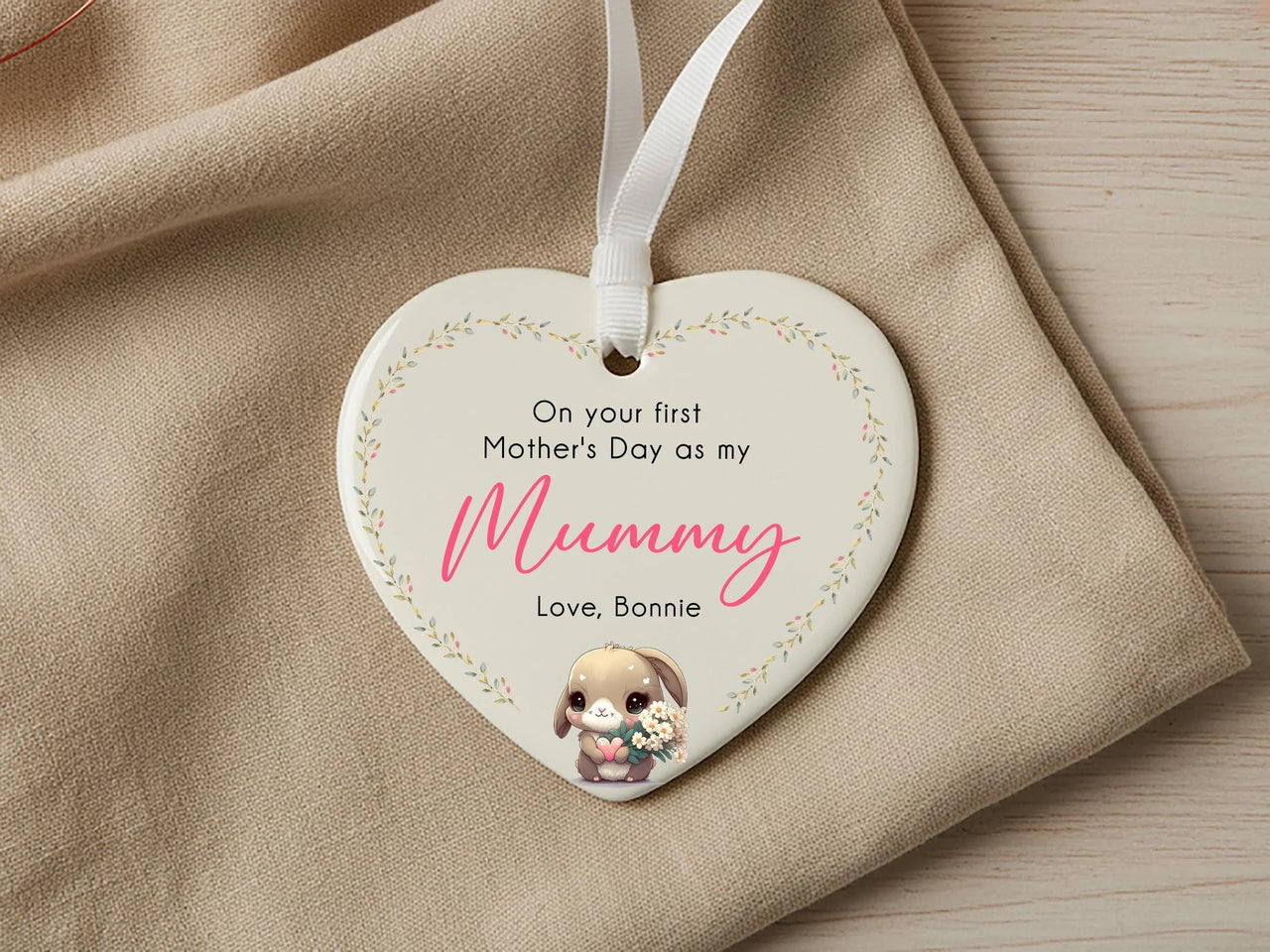 First Mother Day Ornament – Personalised Keepsake Ceramic Heart With Custom Name DENMARY