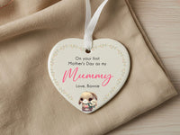 First Mother Day Ornament – Personalised Keepsake Ceramic Heart With Custom Name DENMARY