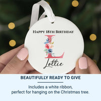 18th Birthday Ornament - Floral Letter Keepsake with Name for Coming of Age