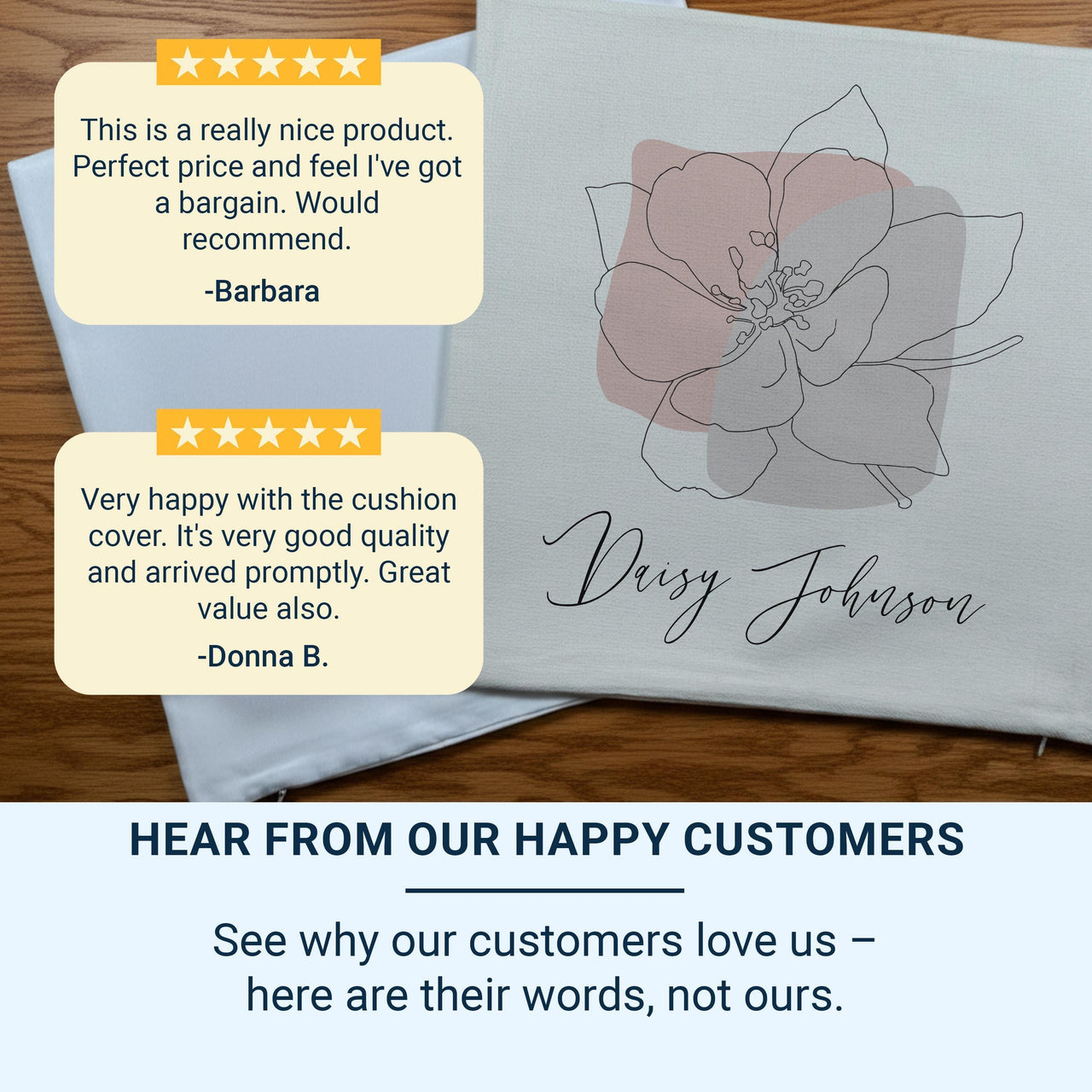 Personalised Line Art Flower Cushion - Minimalist Elegant Keepsake for Home & Family