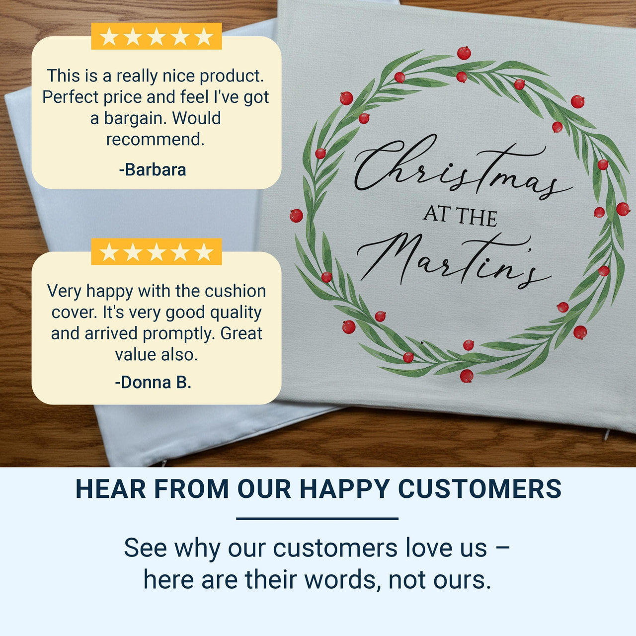 Personalised Family Christmas Cushion - Festive Wreath Design with Family Name