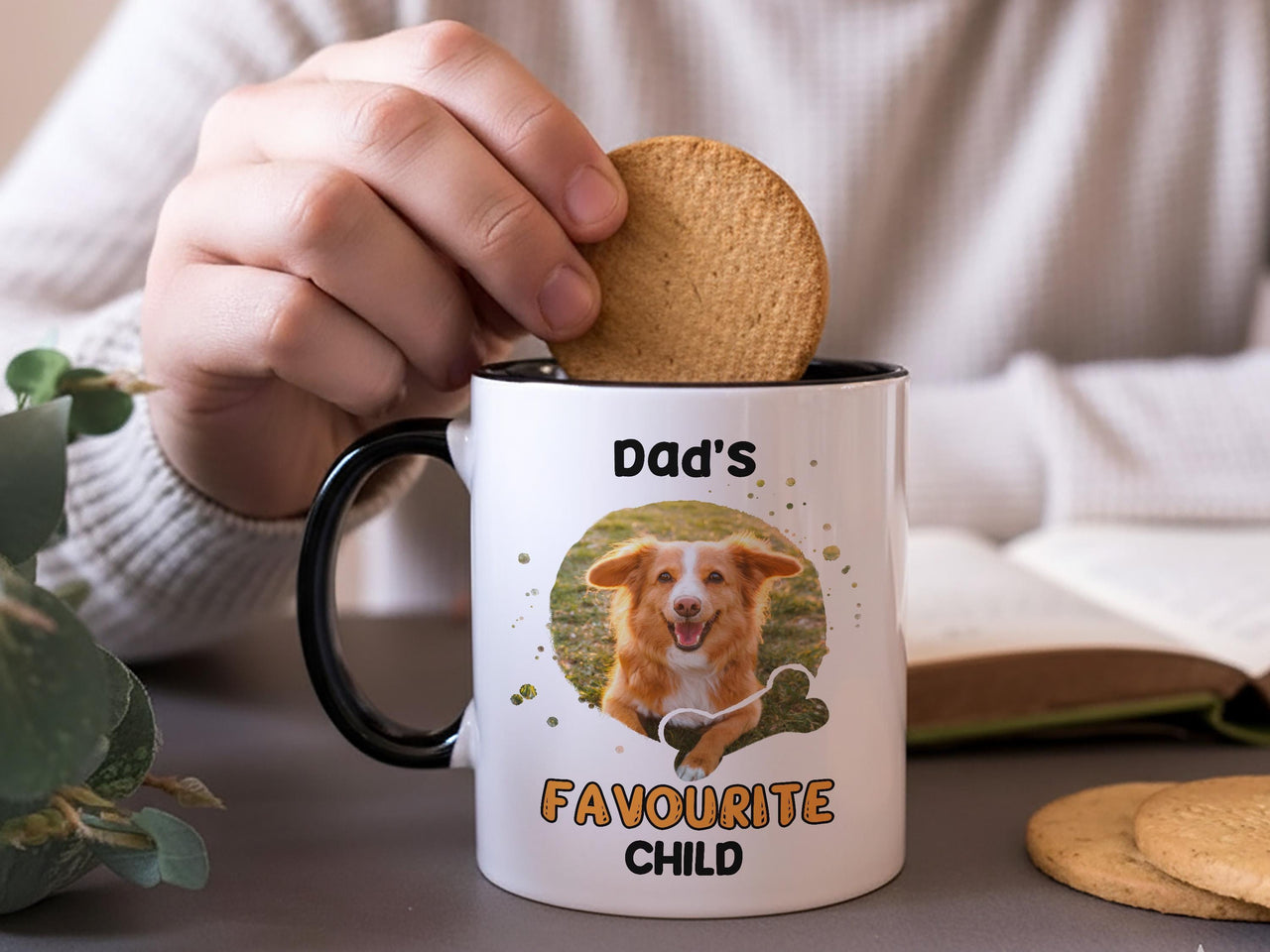 Dad’s Favourite Child Dog Mug – Personalised Pet Photo and Bone Icon – Father’s Day Dog Dad, Birthday and Pet Lover Gift
