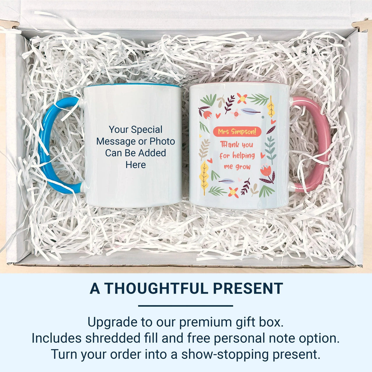 Personalised Teacher Mug – Floral Thank You Teacher Appreciation Gift – Custom Keepsake