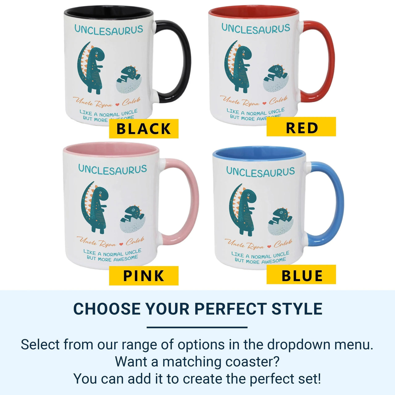 Personalised Uncle Mug – Funny Dinosaur Themed Ceramic Coffee Mug | Birthday Gift