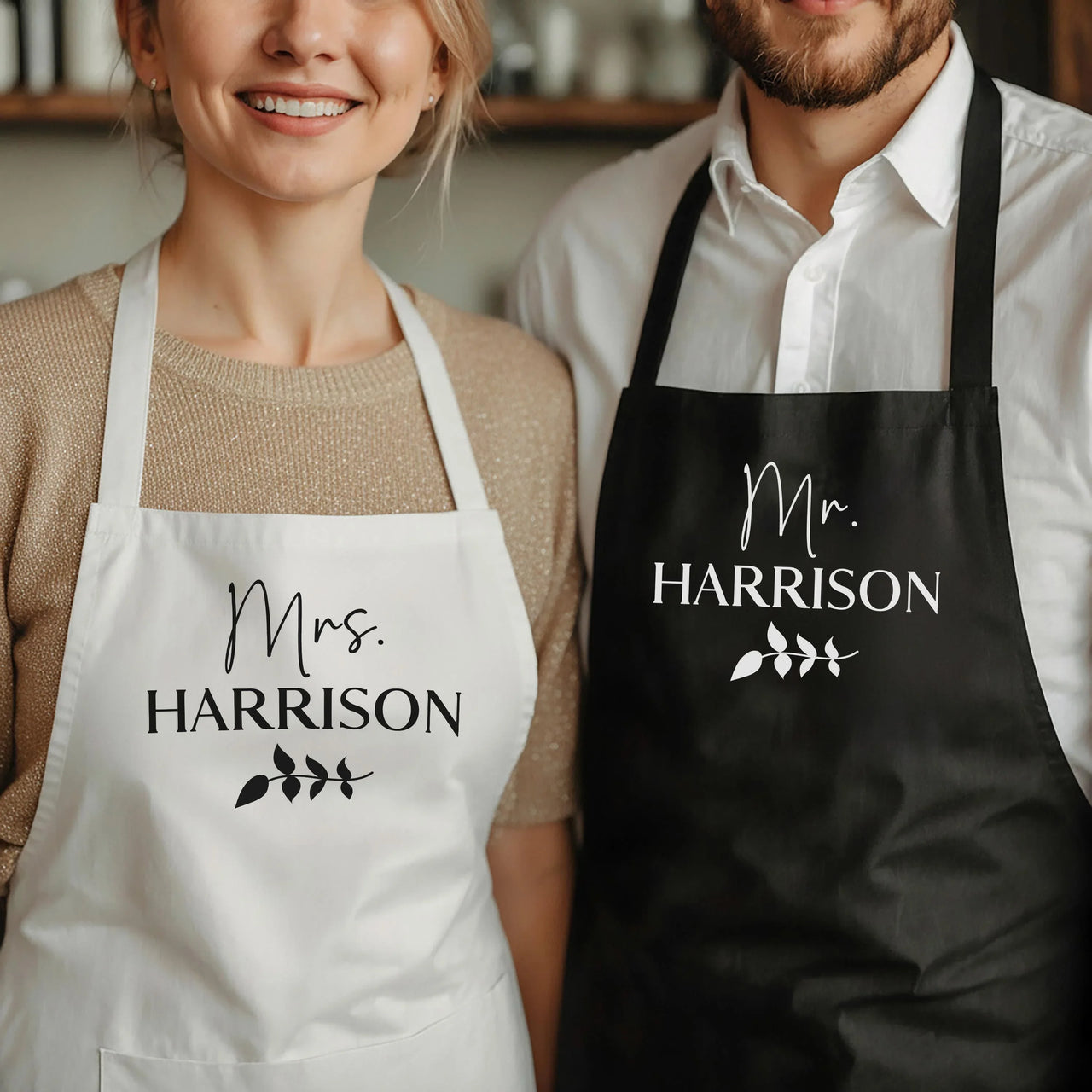 Personalised Couples Apron – Custom Mr And Mrs Kitchen Apron With Adjustable Neck Strap