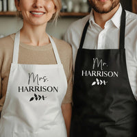 Personalised Couples Apron – Custom Mr And Mrs Kitchen Apron With Adjustable Neck Strap