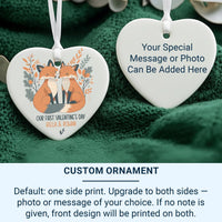 Valentine Foxes Heart Ornament - First Valentine Keepsake with Leafy Frame & Names