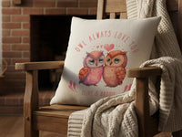 Personalised Owl Cushion – Romantic Cushion Gift With Heart Design & Custom Names
