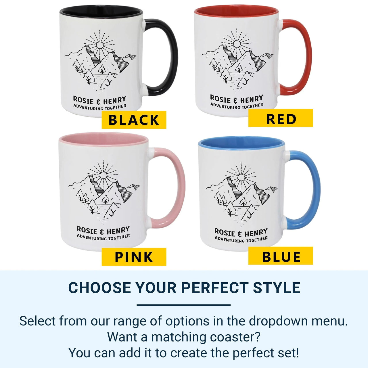 Personalised Couple Mug – Custom Name Travel Lovers Gift | Durable Ceramic Adventure Cup
