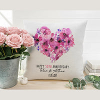 50th Anniversary Cushion – Personalised Sofa Cushion With Floral Heart Design