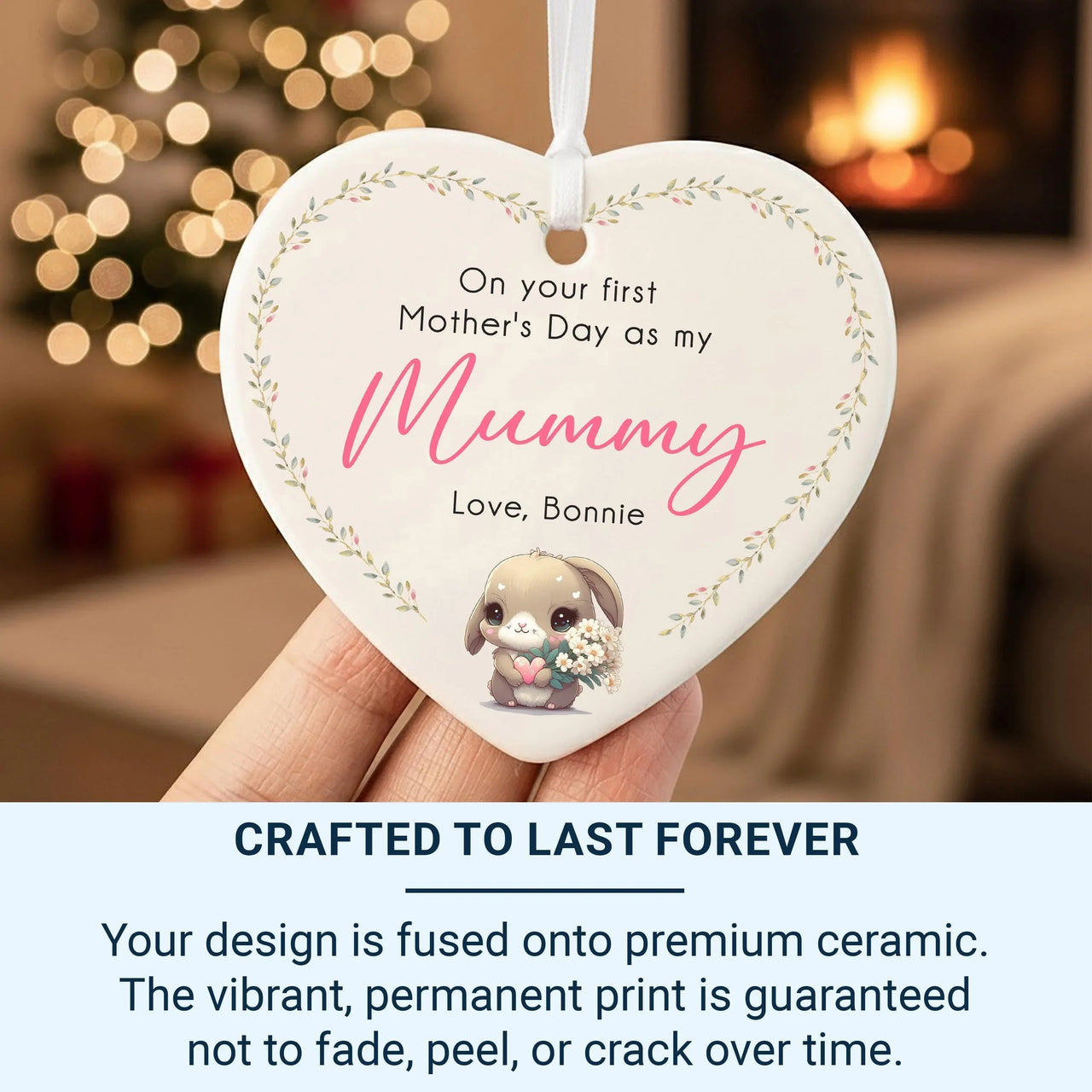 First Mother Day Ornament – Personalised Keepsake Ceramic Heart With Custom Name DENMARY