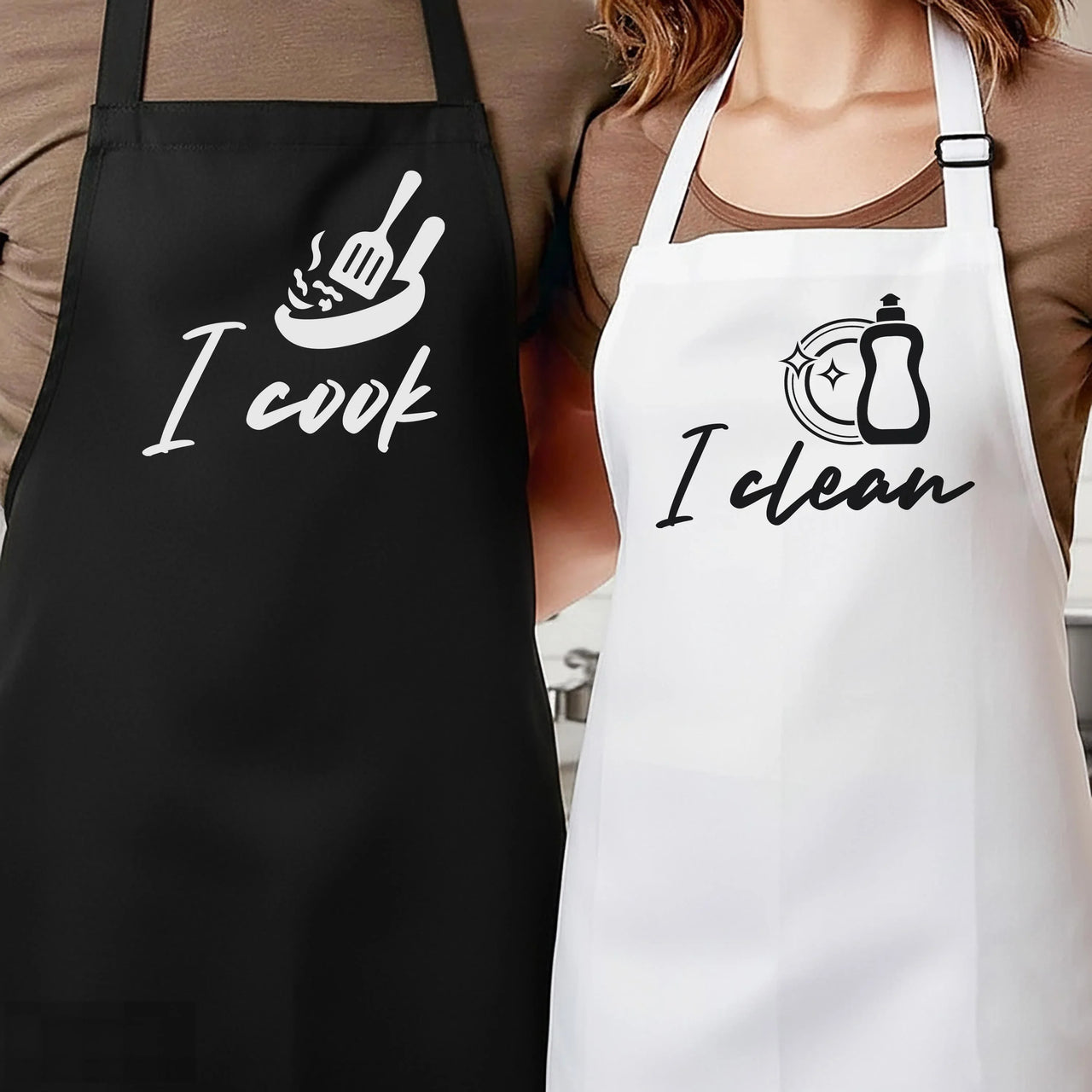 Personalised Couple Aprons - Matching His and Hers Adjustable Neck Strap Apron