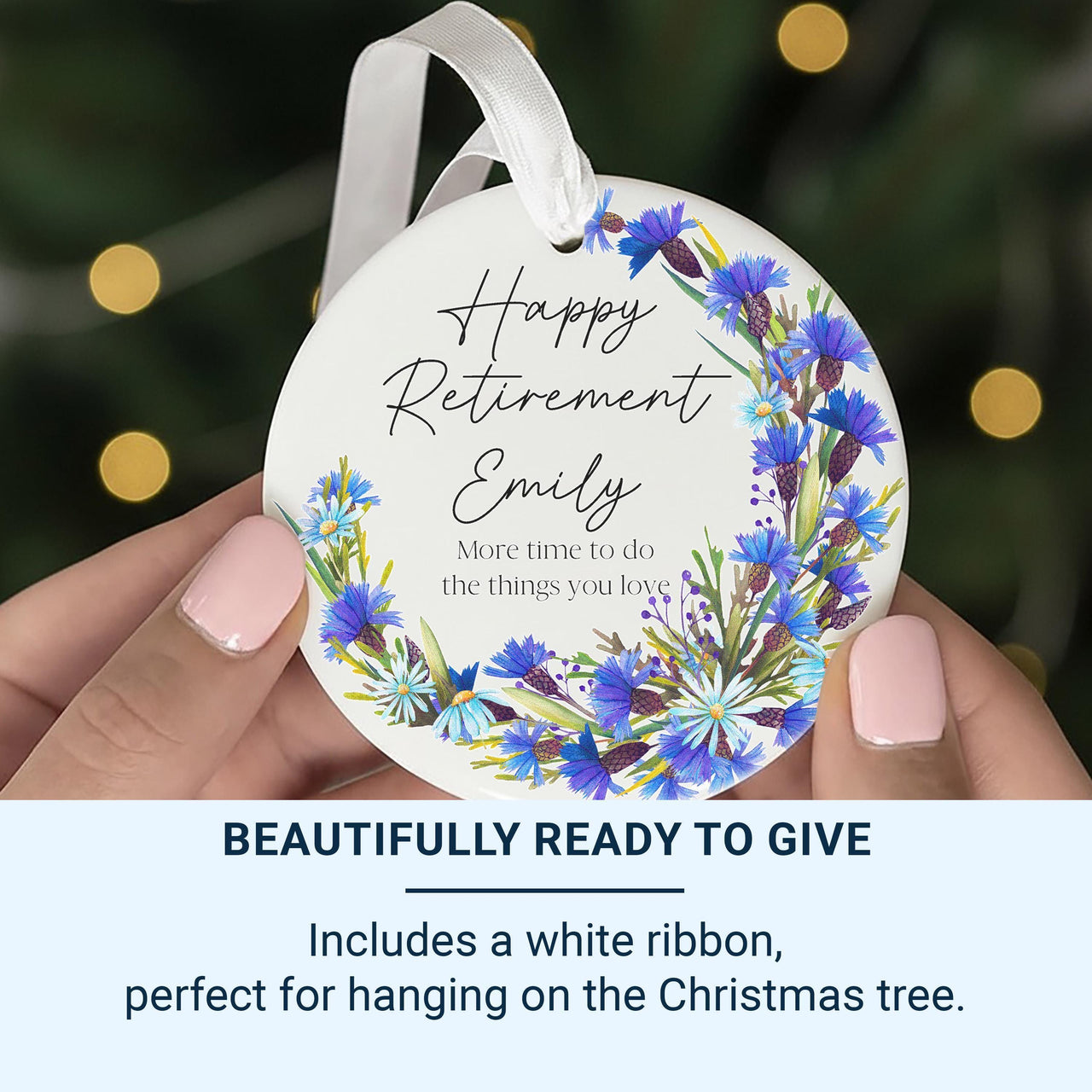 Retirement Floral Ornament - Two-Sided Keepsake with Custom Back for Message