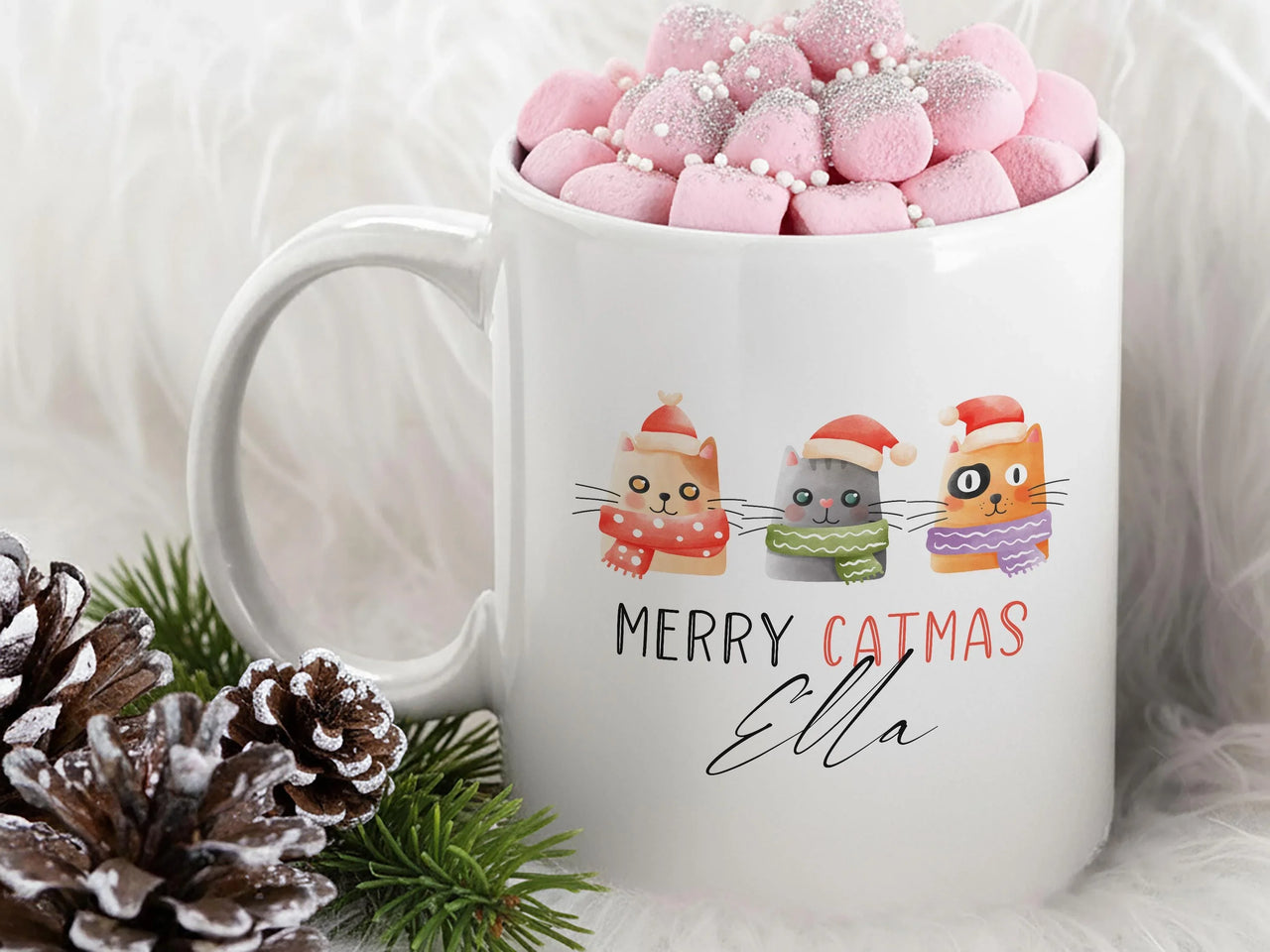 Personalised Cat Mug – Ceramic Coffee Mug with Festive Cats | Cat Owner Gift