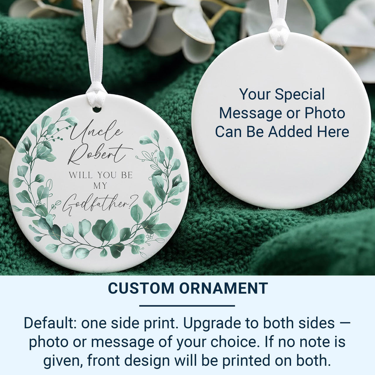 Godfather Proposal Ornament - Leafy Wreath Keepsake with Name & Question