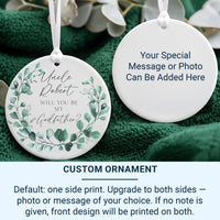 Godfather Proposal Ornament - Leafy Wreath Keepsake with Name & Question