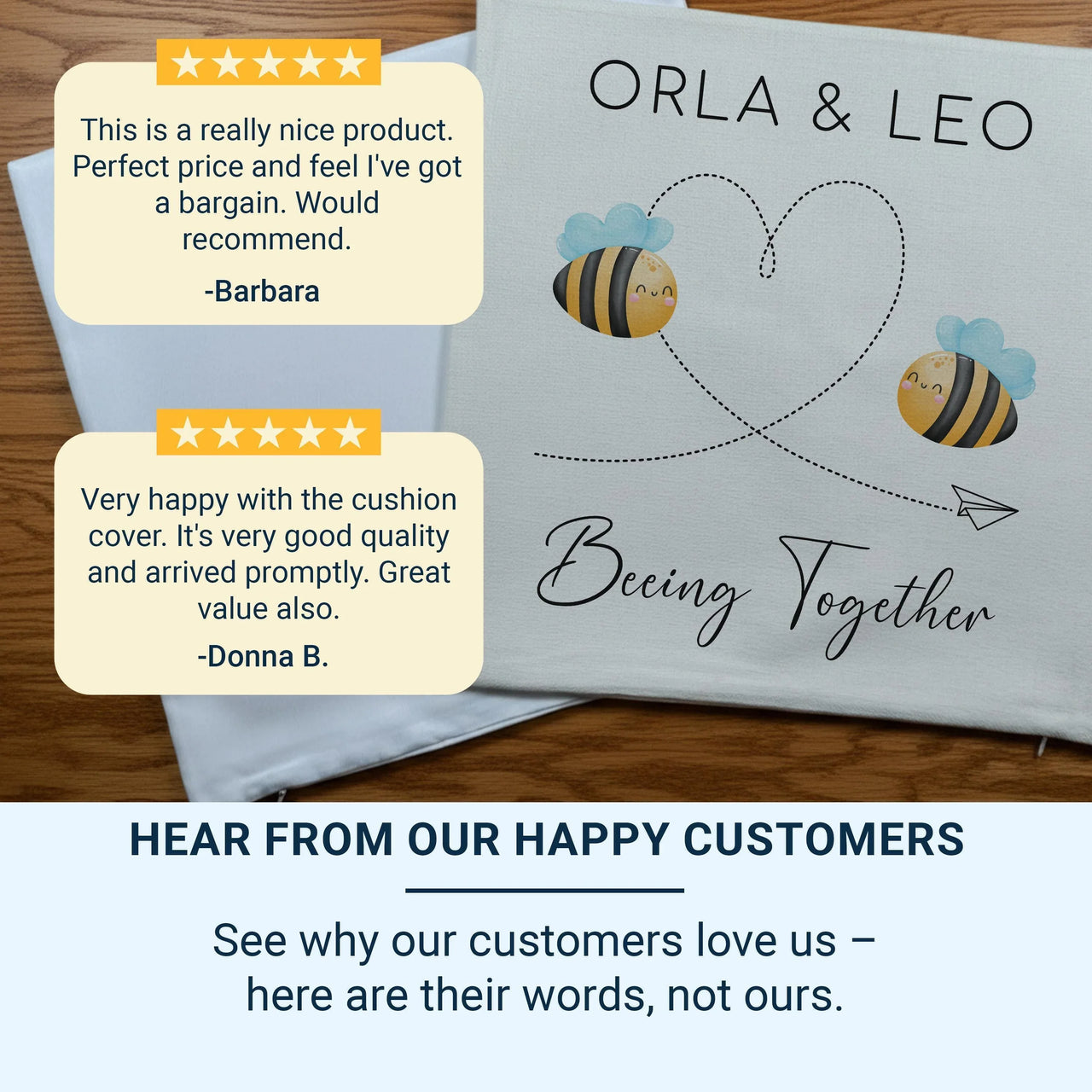 Personalised Bee Cushion – Romantic Keepsake With Heart Path Design & Custom Names DENMARY