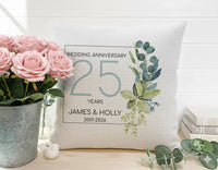 Personalised 25th Anniversary Cushion - Silver Milestone Keepsake with Names & Dates
