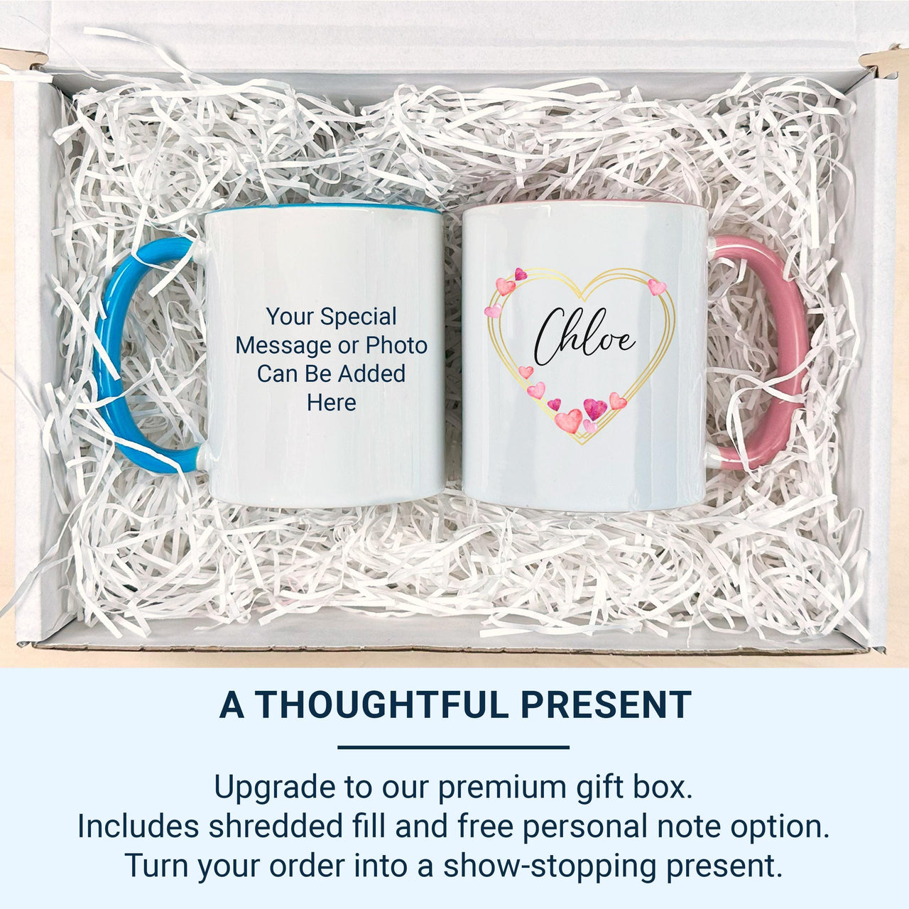 Personalised Name Heart Mug – Watercolour Hearts and Script Name – Romantic Gift for Her, Valentine’s and Birthdays