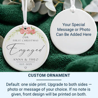 First Christmas Engaged Ornament - Floral Keepsake with Names & Date for Couples