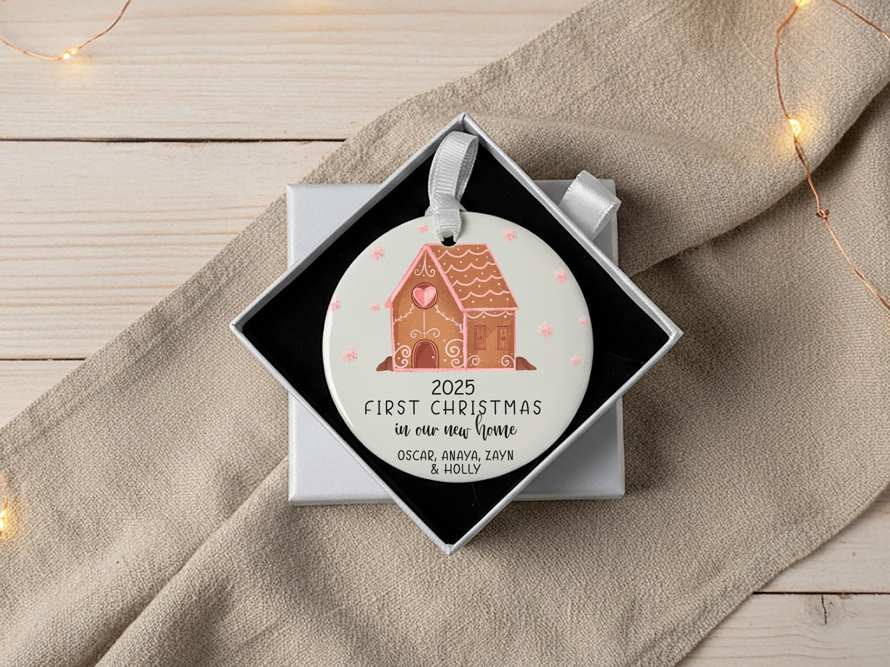 New Home Christmas Ornament 2025 - Gingerbread House with Family Names