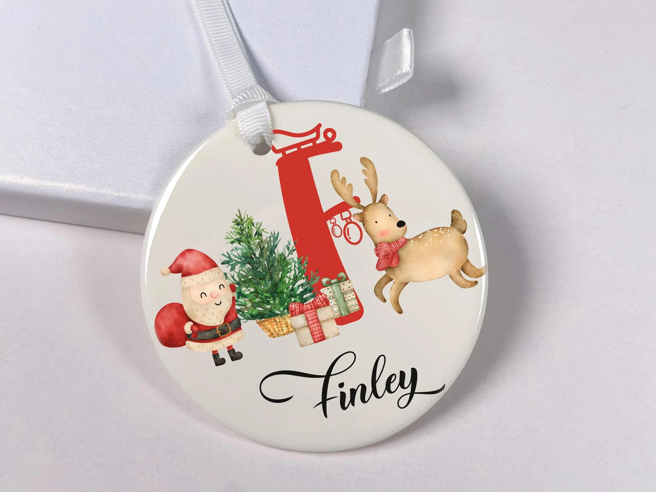 Santa Reindeer Ornament - Festive Sleigh Keepsake with Name for Kids