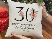 30th Anniversary Cushion – Personalised Floral Anniversary Pillow With Names