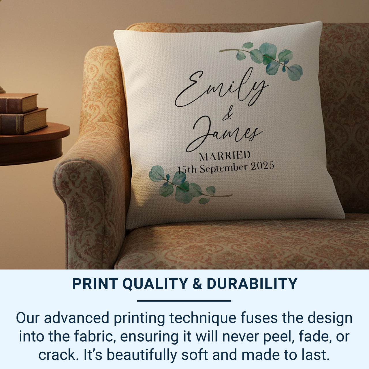 Personalised Just Married Wedding Cushion, Anniversary Gift for Couple, Newlywed Present from Family or Friend, Linen Pillow Case