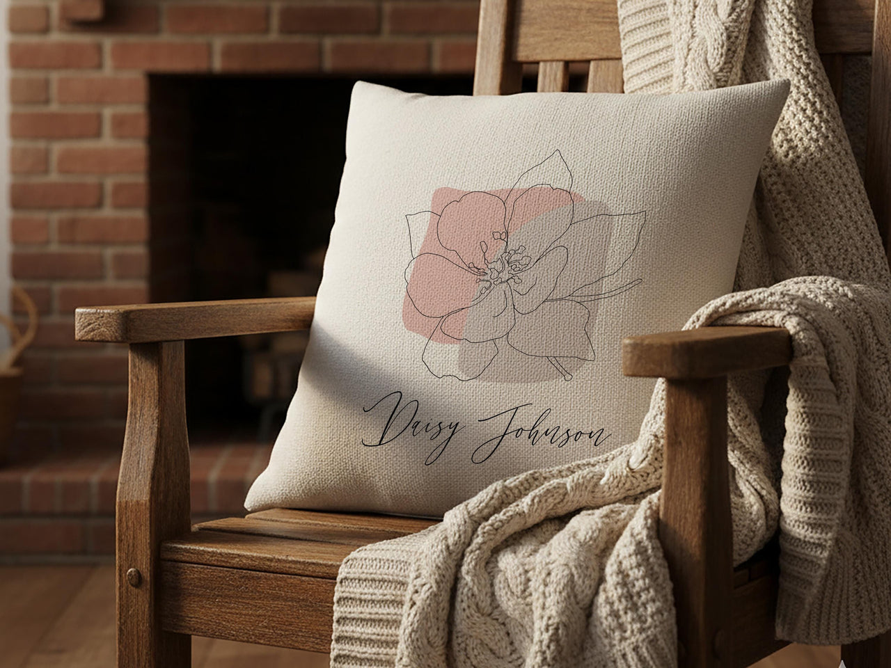 Personalised Line Art Flower Cushion - Minimalist Elegant Keepsake for Home & Family