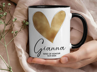 Maid of Honour Mug – Personalised Name and Wedding Date – Elegant Gold Heart Bridal Party Thank_You and Morning_of Keepsake