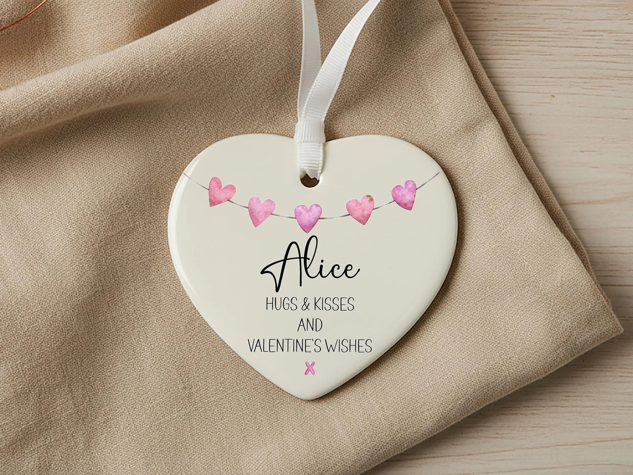 Valentine Heart Ornament - Watercolour Hearts Keepsake with Name & Message DENMARY