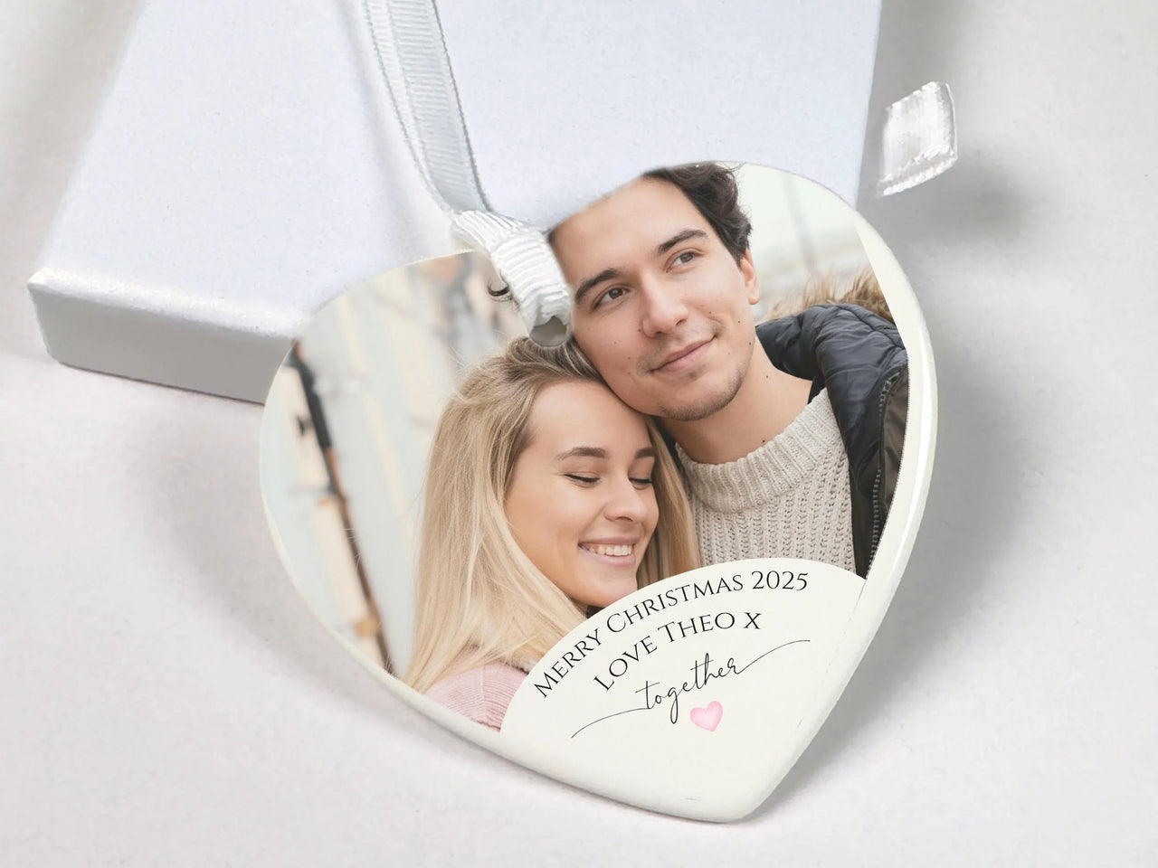 Customisable Love Heart Photo Ceramic Ornament - A Romantic Anniversary Gift for Couples