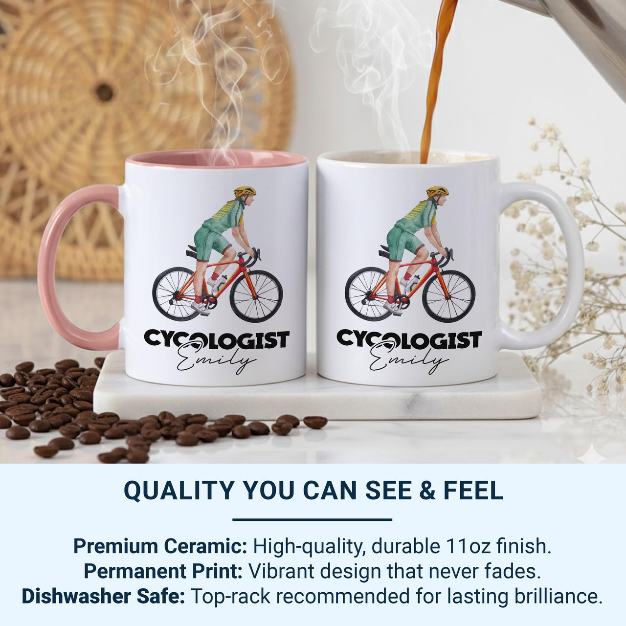 Cycologist Personalised Mug – Funny Cycling Gift – Custom Name Bike Design for Cyclists, Commuters and Weekend Riders