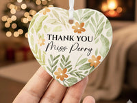 Teacher Heart Ornament - Green Floral Thank You Keepsake with Name DENMARY