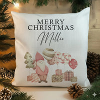 Personalised Gnome Cushion – Custom Name Pillow | Festive Christmas Cushion