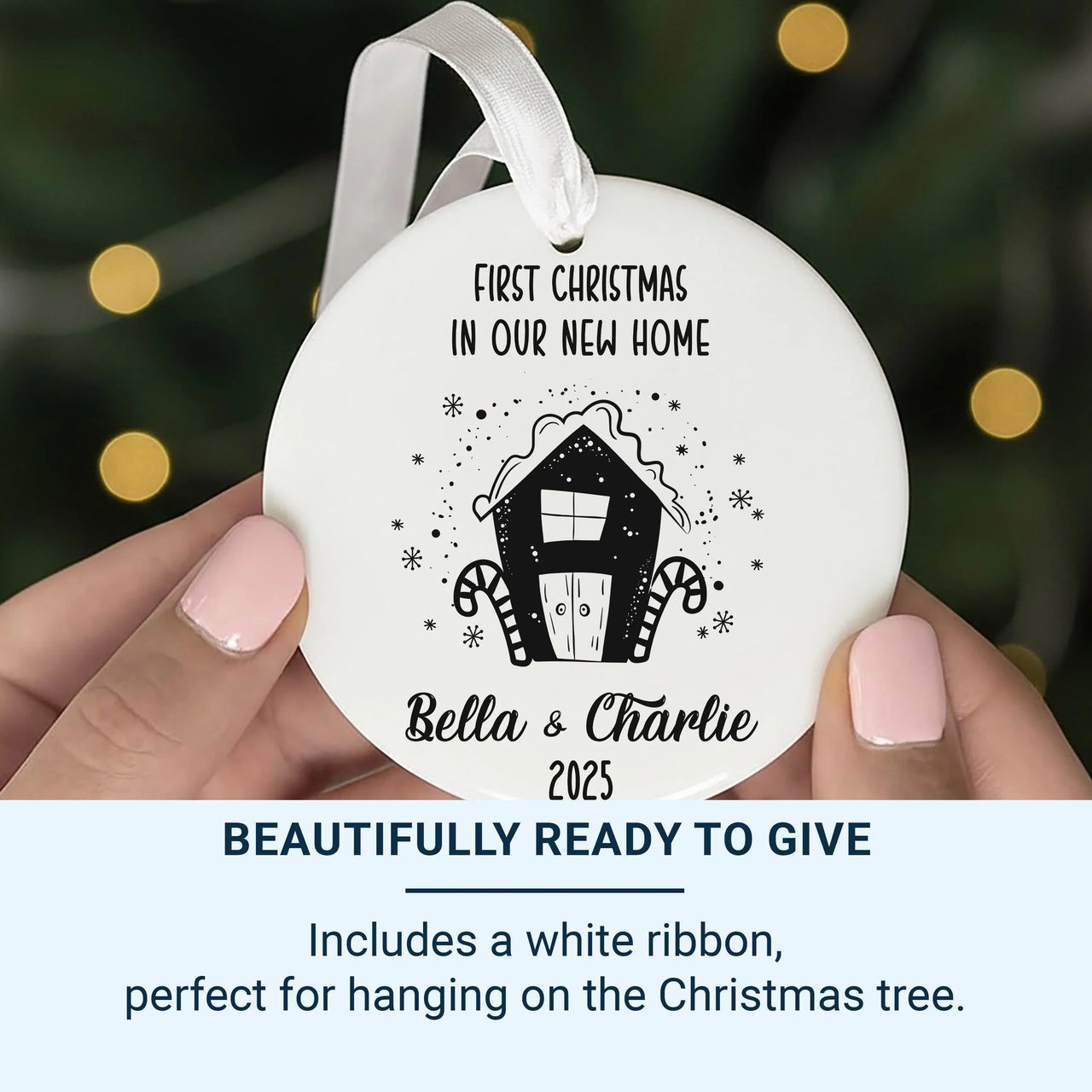 New Home Christmas Ornament 2023 - Gingerbread House with Candy Canes & Names