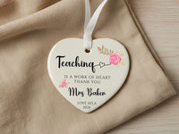 Teacher Heart Ornament 2026 - Floral Thank You Keepsake with Name & Message