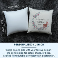 Personalised Baby Christmas Cushion – Custom Name Festive Deer Pillow 40cm