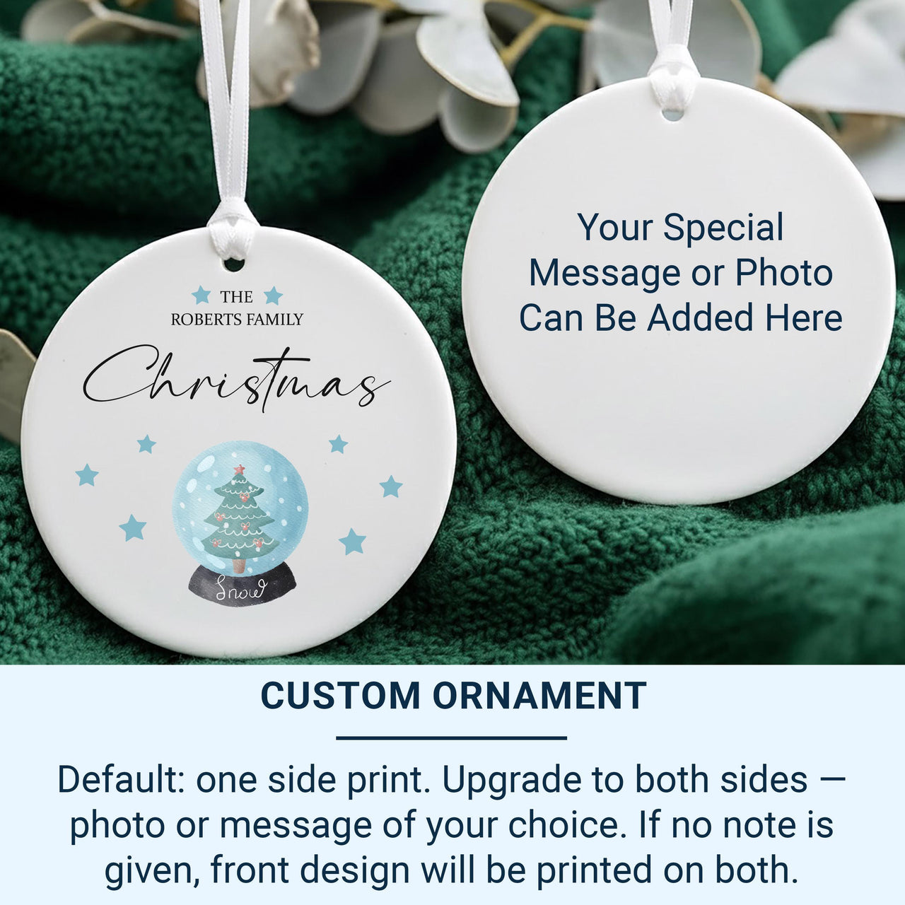 Family Tree Ornament - Blue Watercolour Keepsake with Surname & Year for Christmas