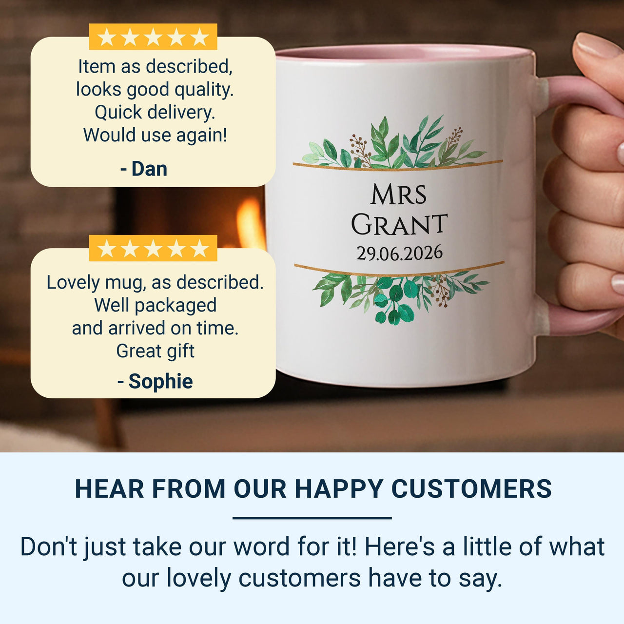 Mrs Wedding Date Personalised Mug – Surname and Exact Date with Greenery – Bride Morning, Bridal Shower and Newlywed Keepsake