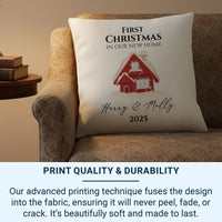 Personalised Christmas Cushion – Snowy House Cushion With Custom Name Pillow Insert